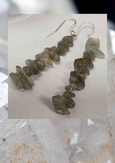 Long Labradorite Crystal Chip Earrings image 0